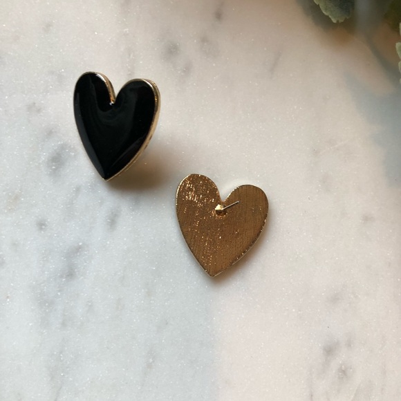 The Monroe - Black Stud Heart Earrings - Picture 3 of 6